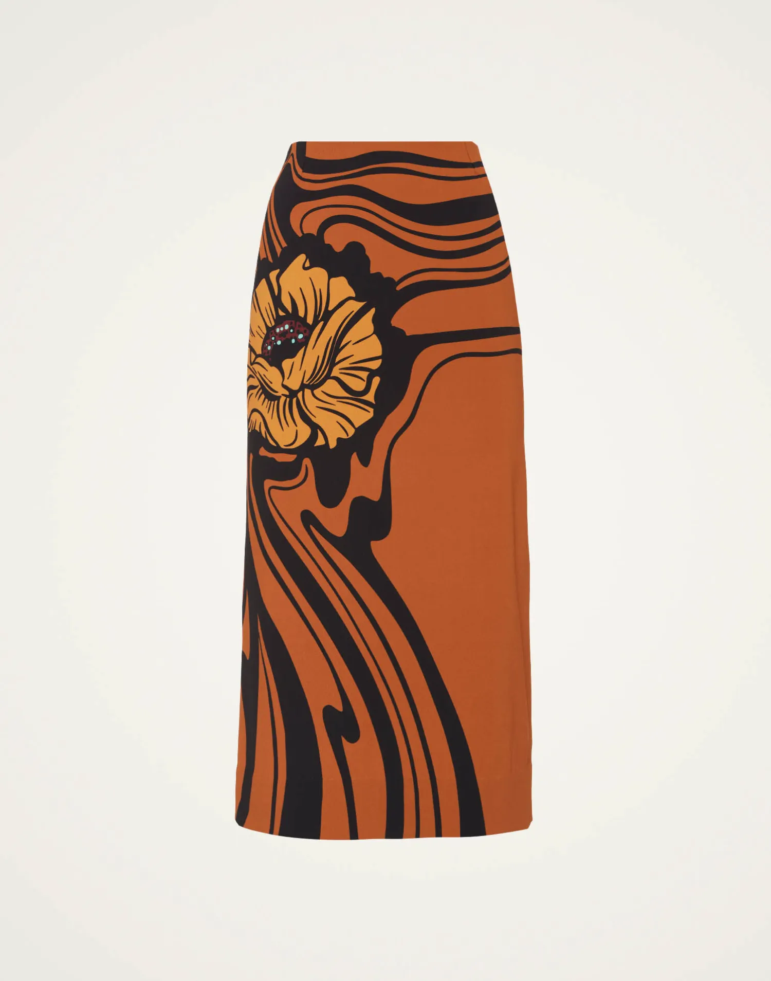 La DoubleJ Gonne<Pencil SkirtBig Blooms Placée Brown in Envers Satin