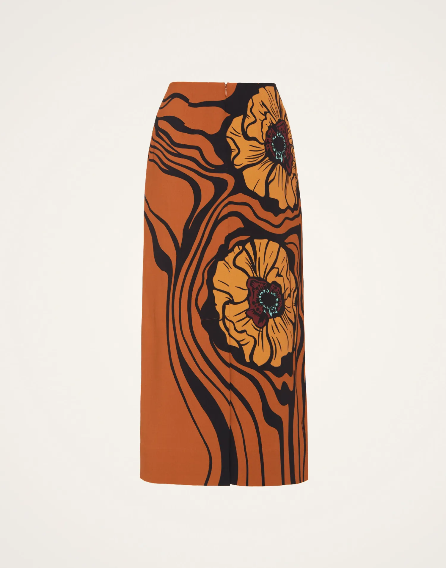 La DoubleJ Gonne<Pencil SkirtBig Blooms Placée Brown in Envers Satin
