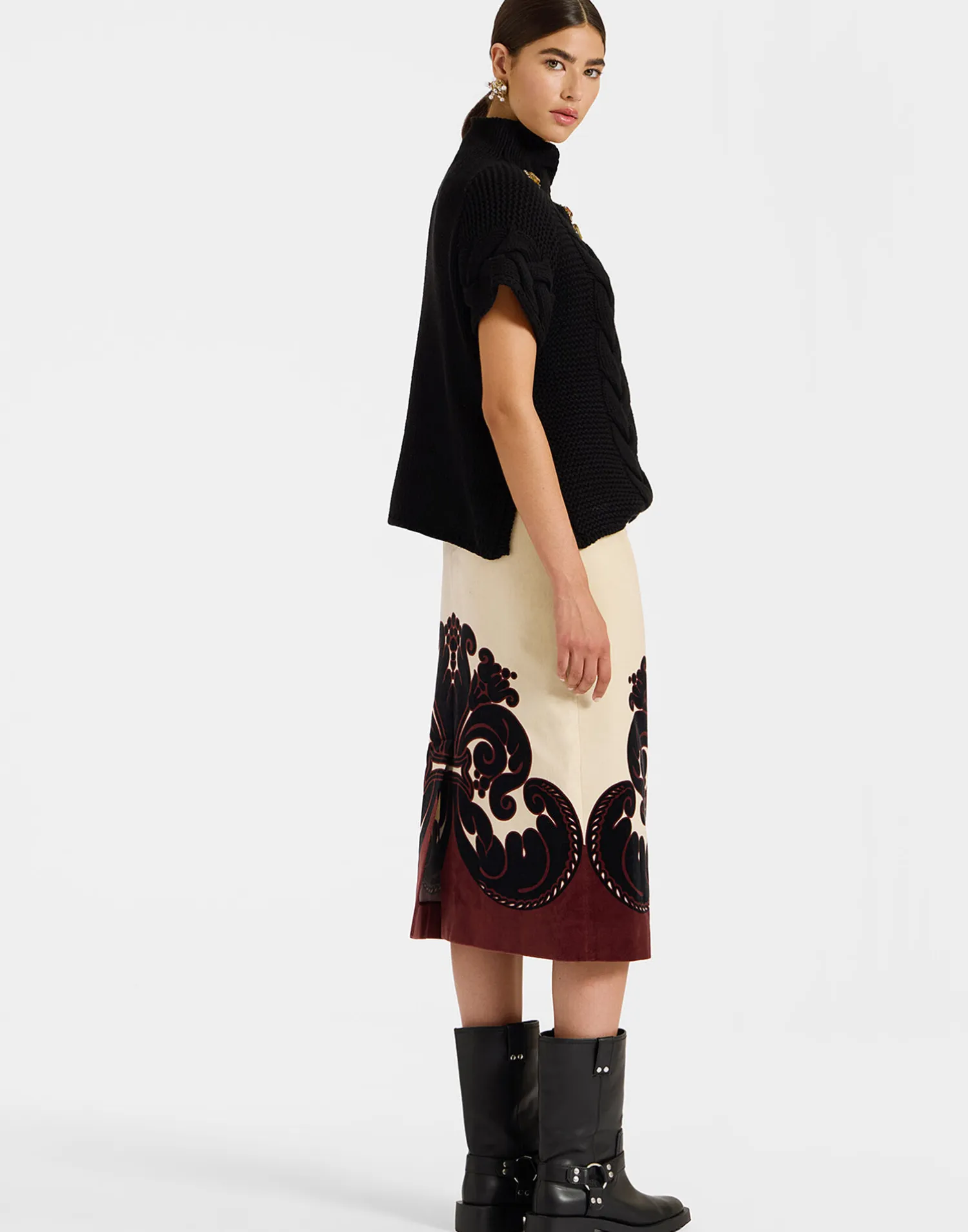 La DoubleJ Gonne<Pencil SkirtCorsini Placée Cream in Cotton Velvet