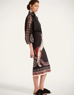 La DoubleJ Gonne<Pencil SkirtGattopardo Plac&eacute;e Black in Envers Satin