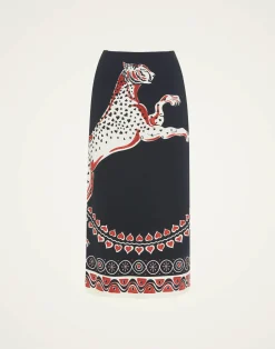 La DoubleJ Gonne<Pencil SkirtGattopardo Plac&eacute;e Black in Envers Satin