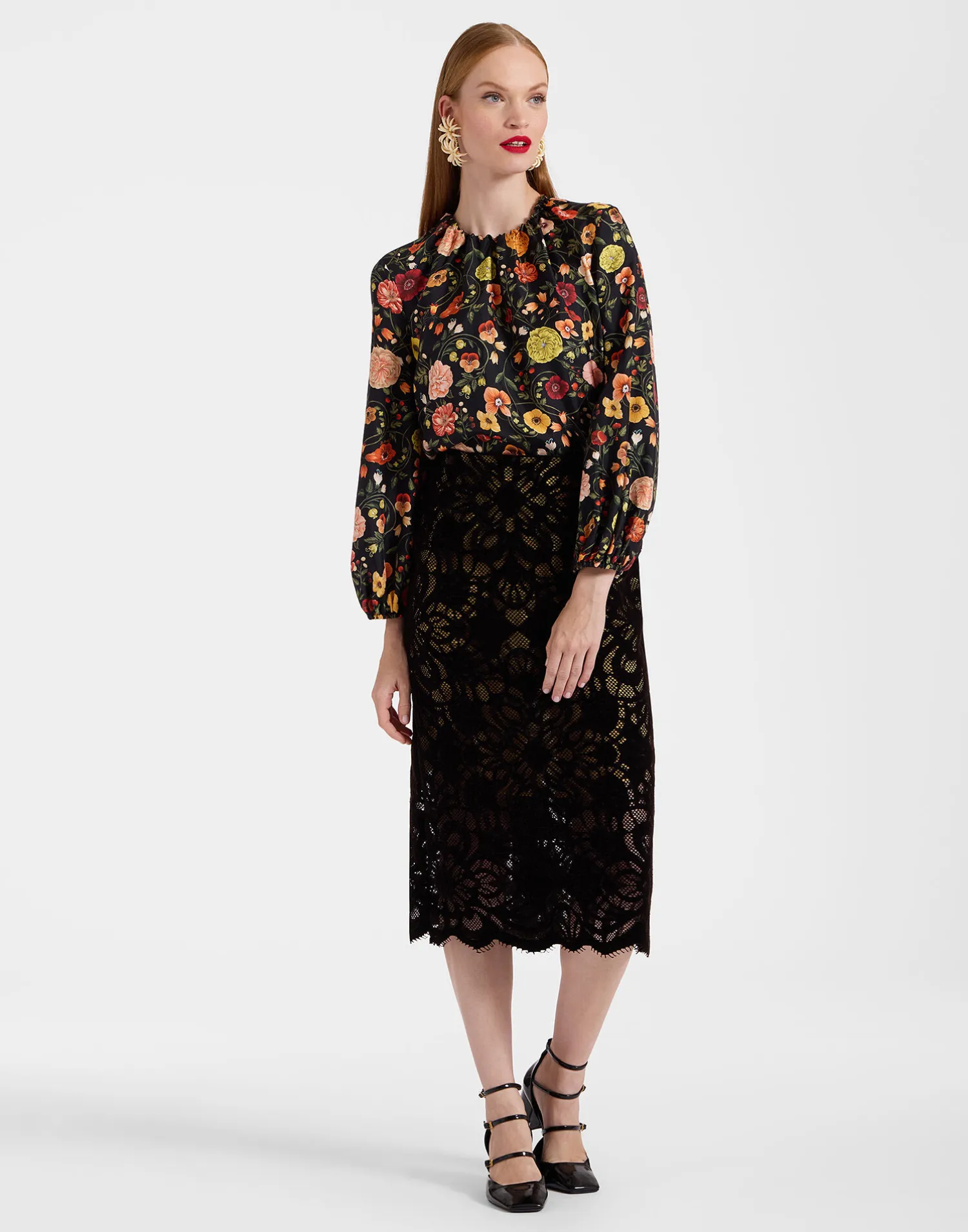 La DoubleJ Gonne<Pencil SkirtVaudeville Brown in Cotton Lace