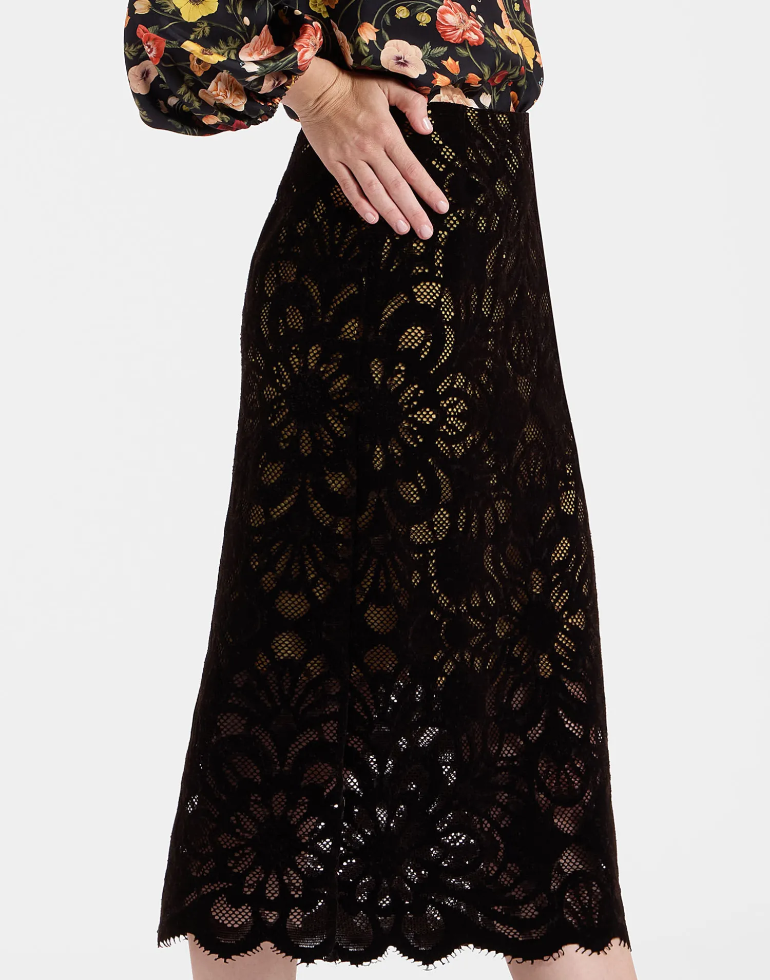 La DoubleJ Gonne<Pencil SkirtVaudeville Brown in Cotton Lace