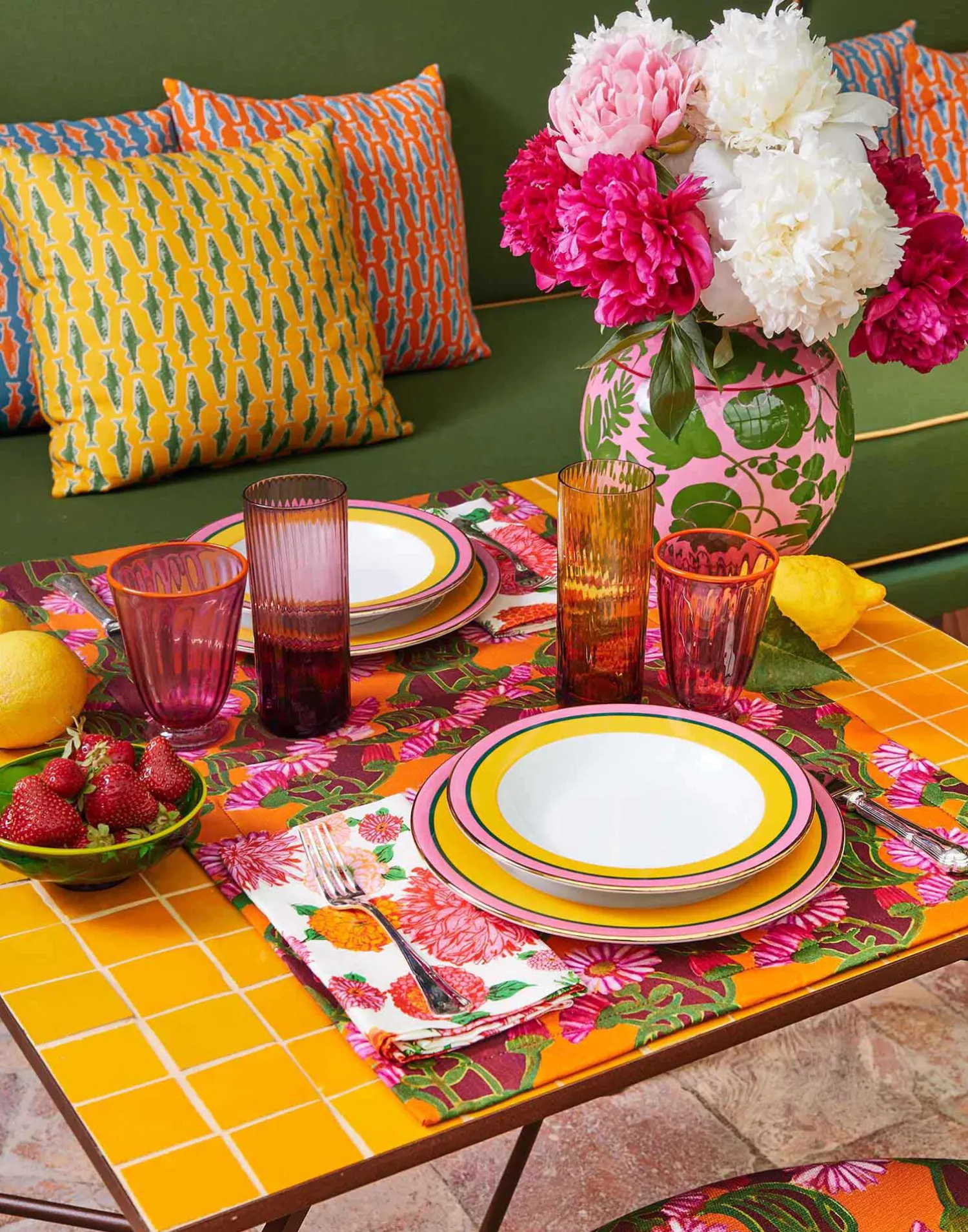 La DoubleJ Runner E Tovagliette|Tessili<Placemat Set Of 2Bright Blooms in Linen