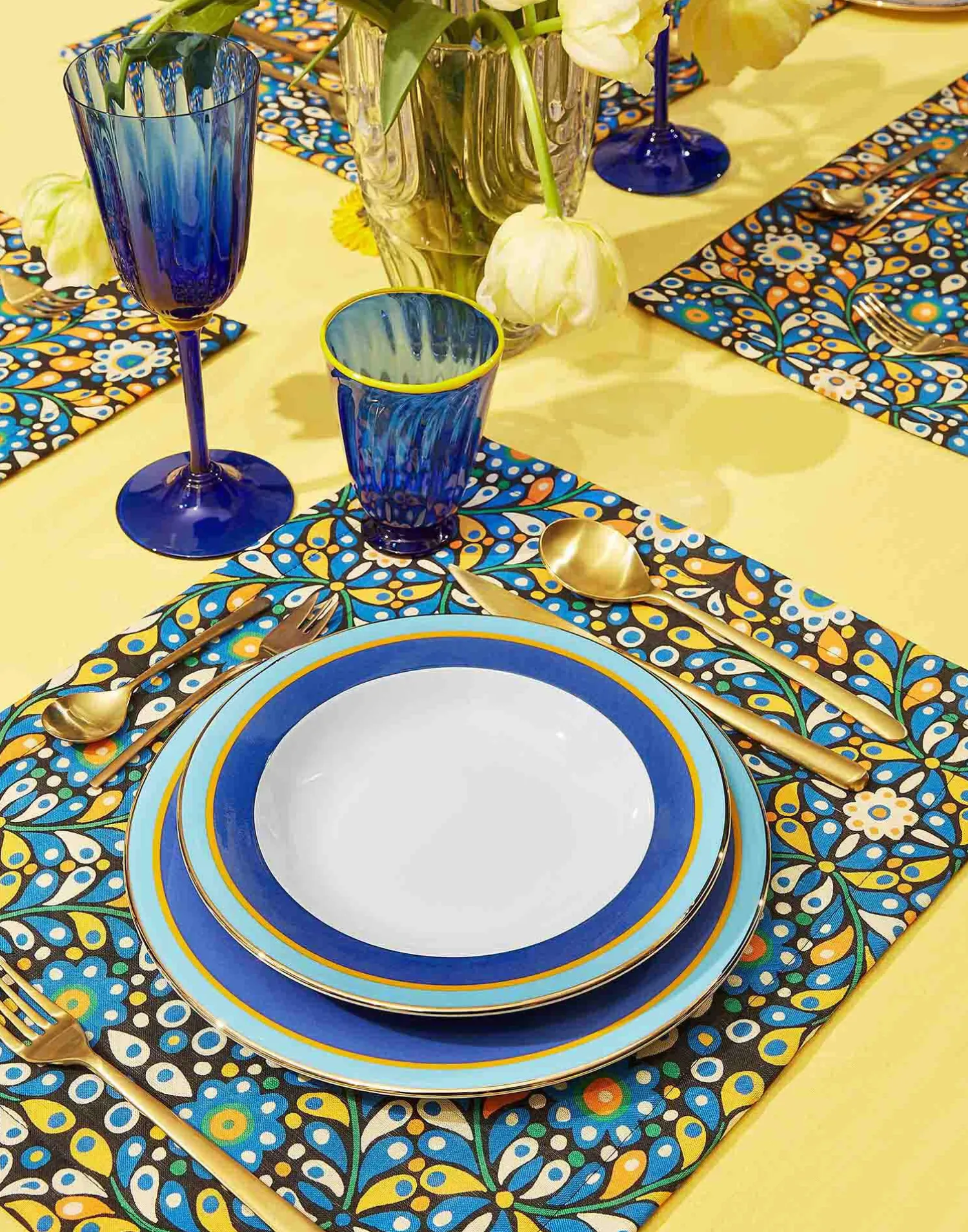 La DoubleJ Runner E Tovagliette|Tessili<Placemat Set Of 2Confetti Blu in Linen