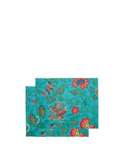 La DoubleJ Runner E Tovagliette|Tessili<Placemat Set Of 2Dragon Flower Turchese in Linen