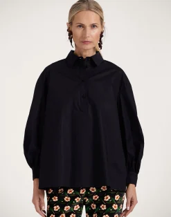 La DoubleJ Camicie E Top<Poet ShirtSolid Black in Cotton Poplin