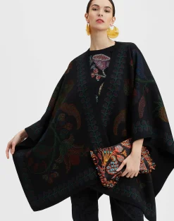 La DoubleJ Capispalla<PonchoGrenadilla Plac&eacute;e Black in Baize Wool