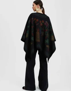 La DoubleJ Capispalla<PonchoGrenadilla Plac&eacute;e Black in Baize Wool