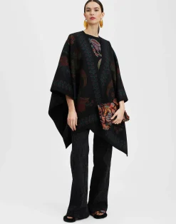 La DoubleJ Capispalla<PonchoGrenadilla Plac&eacute;e Black in Baize Wool