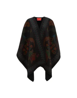 La DoubleJ Capispalla<PonchoGrenadilla Plac&eacute;e Black in Baize Wool
