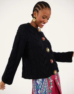 La DoubleJ Party Dressing<Portrait CardiganSolid Black in Chunky Wool
