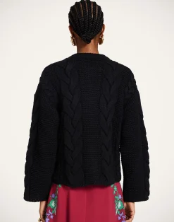 La DoubleJ Party Dressing<Portrait CardiganSolid Black in Chunky Wool