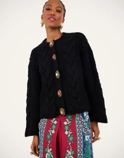La DoubleJ Party Dressing<Portrait CardiganSolid Black in Chunky Wool