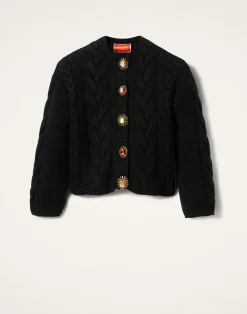 La DoubleJ Party Dressing<Portrait CardiganSolid Black in Chunky Wool