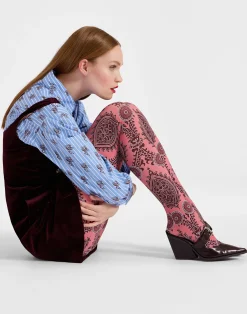La DoubleJ Piccoli Accessori|Accessories<Printed TightsOltrarno Pink in Stretch Nylon