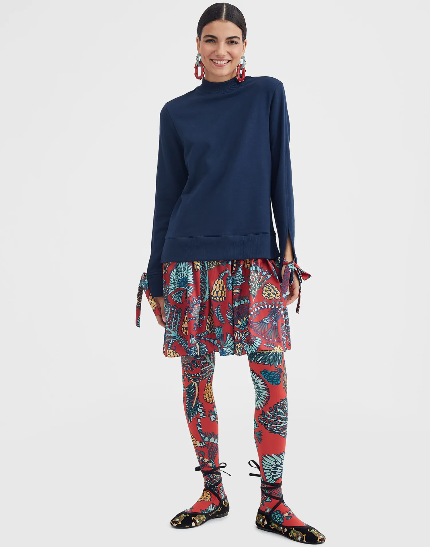 La DoubleJ Piccoli Accessori|Accessories<Printed TightsSicomore Red in Stretch Nylon