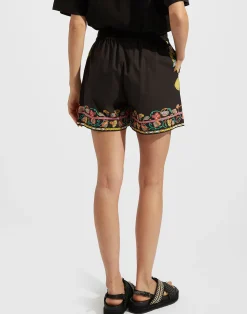 La DoubleJ Pantaloni E Shorts<Pull-Up ShortsBorboni Plac&eacute;e Nero in Cotton Poplin