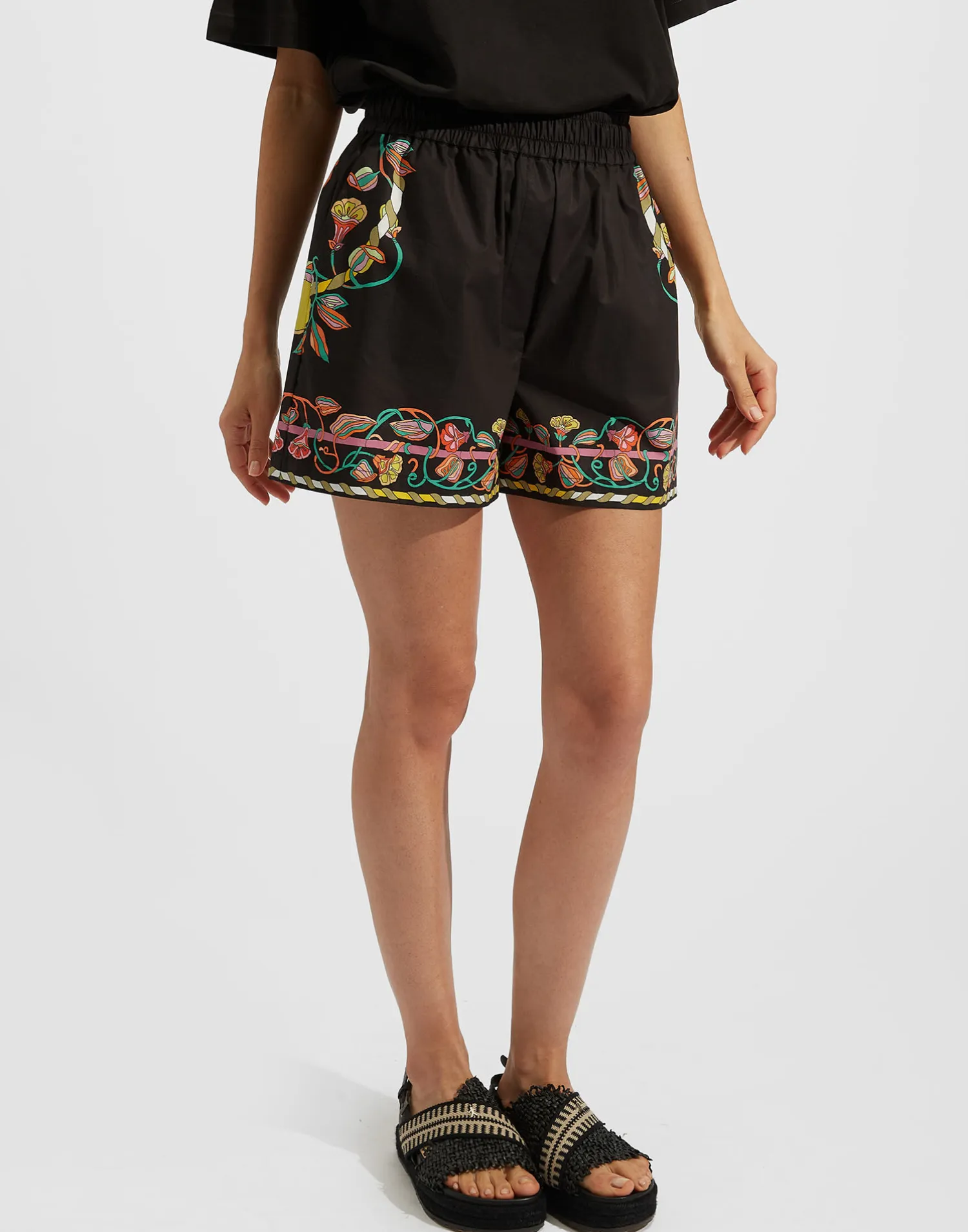 La DoubleJ Pantaloni E Shorts<Pull-Up ShortsBorboni Placée Nero in Cotton Poplin