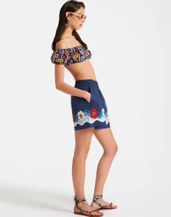 La DoubleJ Pantaloni E Shorts<Pull-Up ShortsWhitsun Plac&eacute;e Blue in Cotton Poplin