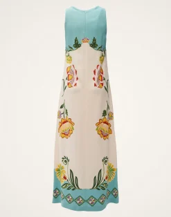 La DoubleJ Vestiti<Racer DressFolk Flowers Azzurro Plac&eacute;e in Viscose Jersey