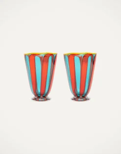 La DoubleJ Bicchieri|Vetro<Rainbow Glasses Set Of 2 (Ridged)Red/Blue in Murano Glass