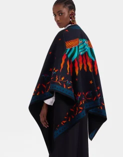 La DoubleJ Capispalla<Reversible PonchoIsis Nero Plac&eacute;e in Baize Wool