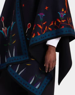 La DoubleJ Capispalla<Reversible PonchoIsis Nero Plac&eacute;e in Baize Wool