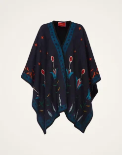 La DoubleJ Capispalla<Reversible PonchoIsis Nero Plac&eacute;e in Baize Wool