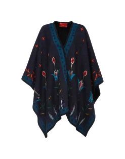 La DoubleJ Capispalla<Reversible PonchoIsis Nero Plac&eacute;e in Baize Wool