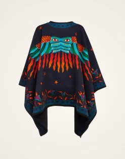 La DoubleJ Capispalla<Reversible PonchoIsis Nero Plac&eacute;e in Baize Wool