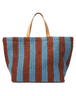La DoubleJ Borse E Pochettes|Accessories<Riviera ToteBicolore Turchese in Raffia Crochet