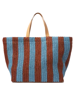 La DoubleJ Borse E Pochettes|Accessories<Riviera ToteBicolore Turchese in Raffia Crochet