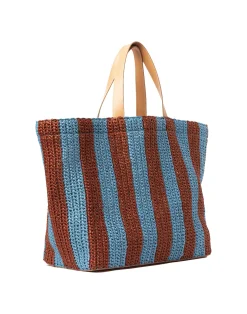 La DoubleJ Borse E Pochettes|Accessories<Riviera ToteBicolore Turchese in Raffia Crochet