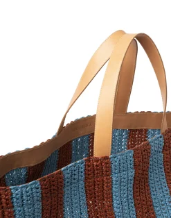 La DoubleJ Borse E Pochettes|Accessories<Riviera ToteBicolore Turchese in Raffia Crochet