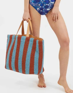 La DoubleJ Borse E Pochettes|Accessories<Riviera ToteBicolore Turchese in Raffia Crochet
