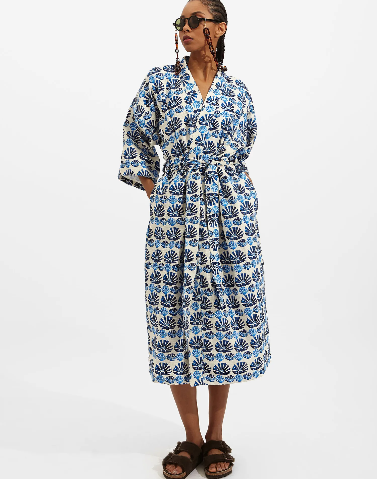 La DoubleJ Loungewear<RobeConchiglie White in Organic Cotton
