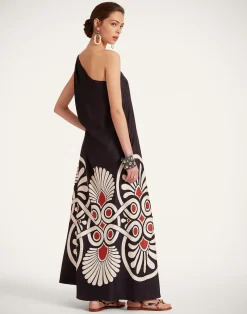 La DoubleJ Vestiti<Roy DressMedallion Placée Black in Silk Twill