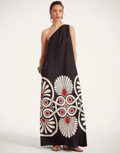 La DoubleJ Party Dressing<Roy DressMedallion Plac&eacute;e Black in Silk Twill