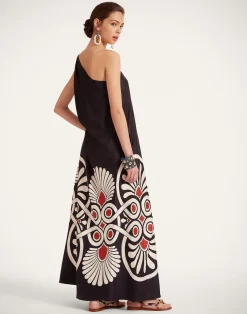 La DoubleJ Party Dressing<Roy DressMedallion Plac&eacute;e Black in Silk Twill