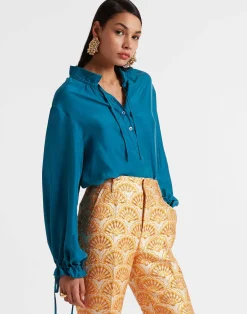 La DoubleJ Camicie E Top<Shirt And SassySolid Blue Petrol in Washed Silk
