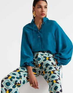 La DoubleJ Camicie E Top<Shirt And SassySolid Blue Petrol in Washed Silk