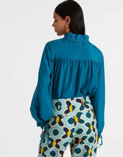 La DoubleJ Camicie E Top<Shirt And SassySolid Blue Petrol in Washed Silk