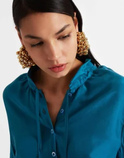 La DoubleJ Camicie E Top<Shirt And SassySolid Blue Petrol in Washed Silk
