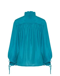 La DoubleJ Camicie E Top<Shirt And SassySolid Blue Petrol in Washed Silk
