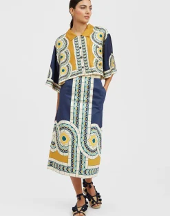 La DoubleJ Camicie E Top<Short ShirtMudejar Plac&eacute;e Blue in Silk Twill