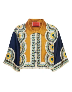 La DoubleJ Camicie E Top<Short ShirtMudejar Plac&eacute;e Blue in Silk Twill