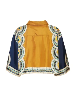 La DoubleJ Camicie E Top<Short ShirtMudejar Plac&eacute;e Blue in Silk Twill