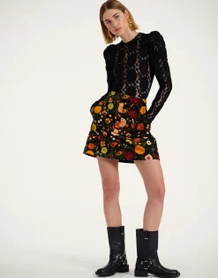 La DoubleJ Gonne<Short SkirtBotticelli Black in Cotton Velvet