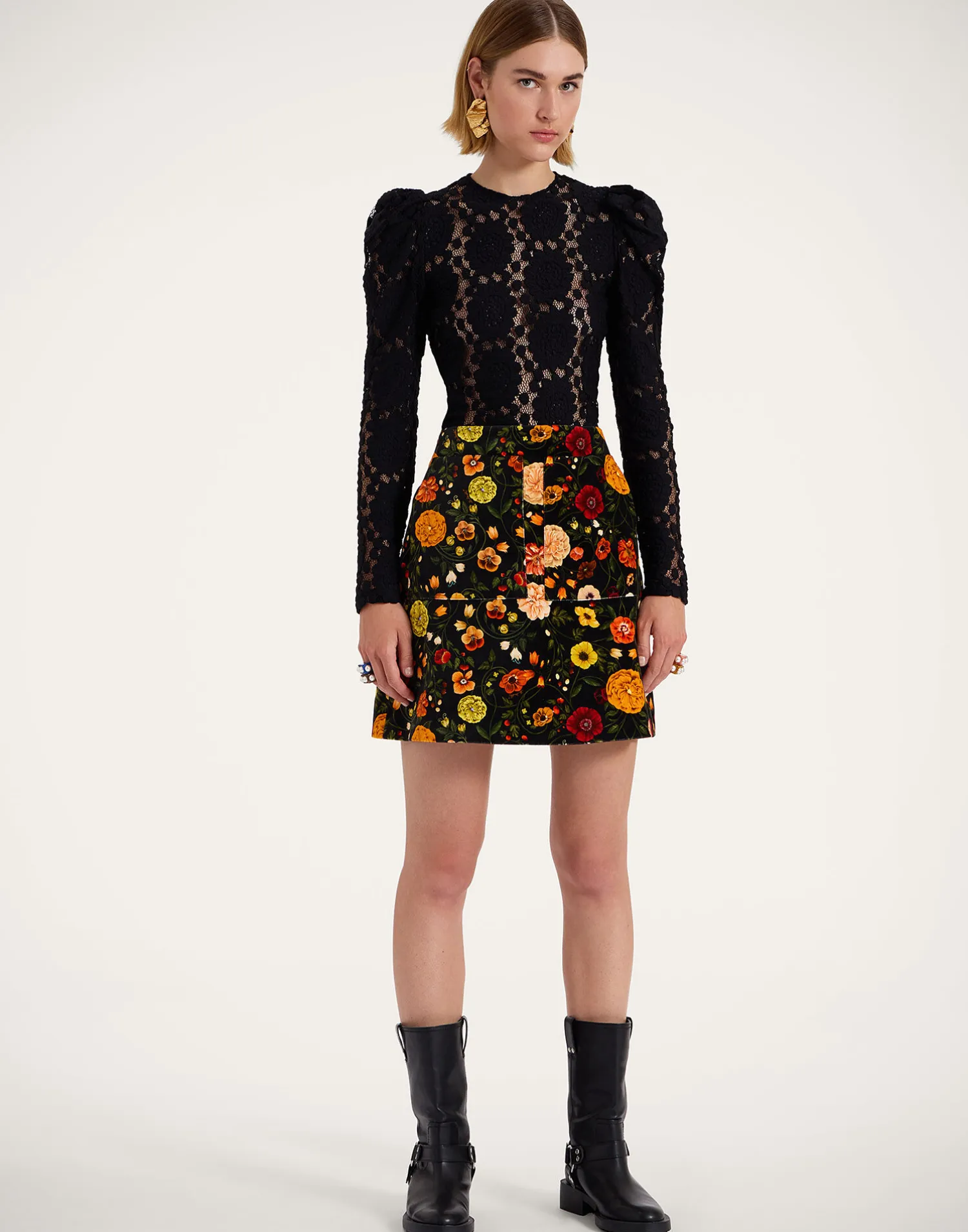 La DoubleJ Gonne<Short SkirtBotticelli Black in Cotton Velvet
